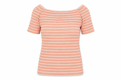 Next Women's Orange Striped Off Shoulder Short Sleeve Top Size 12