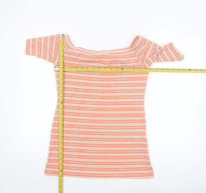 Next Women's Orange Striped Off Shoulder Short Sleeve Top Size 12