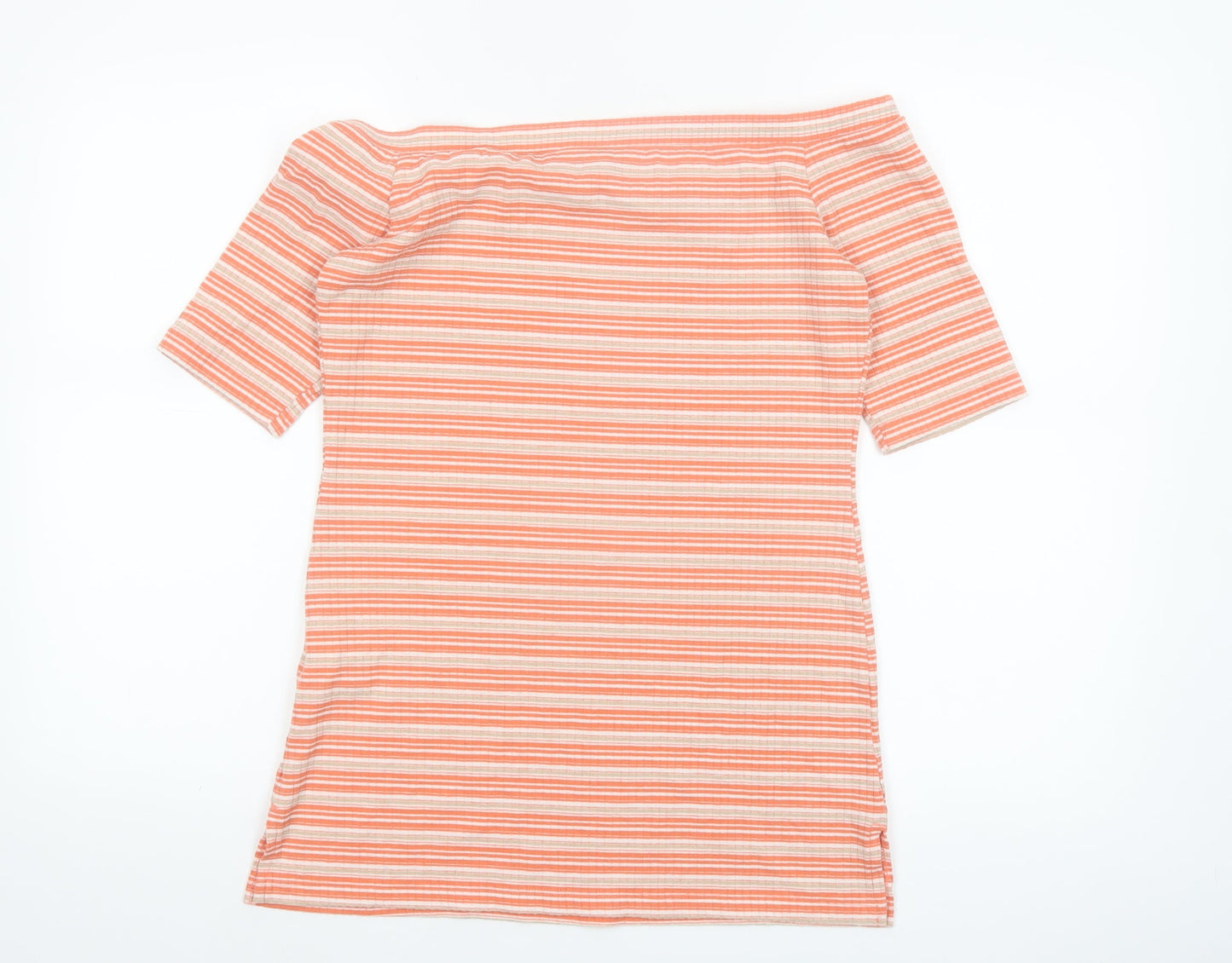 Next Women's Orange Striped Off Shoulder Short Sleeve Top Size 12