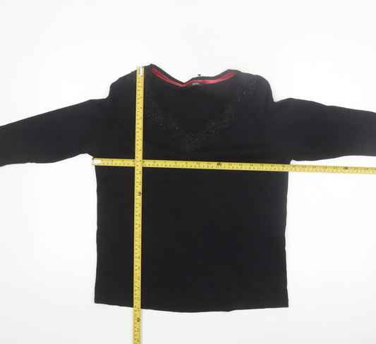 Marks and Spencer Women’s Black Cotton Beaded V-Neck 3/4 Sleeve Blouse UK 14