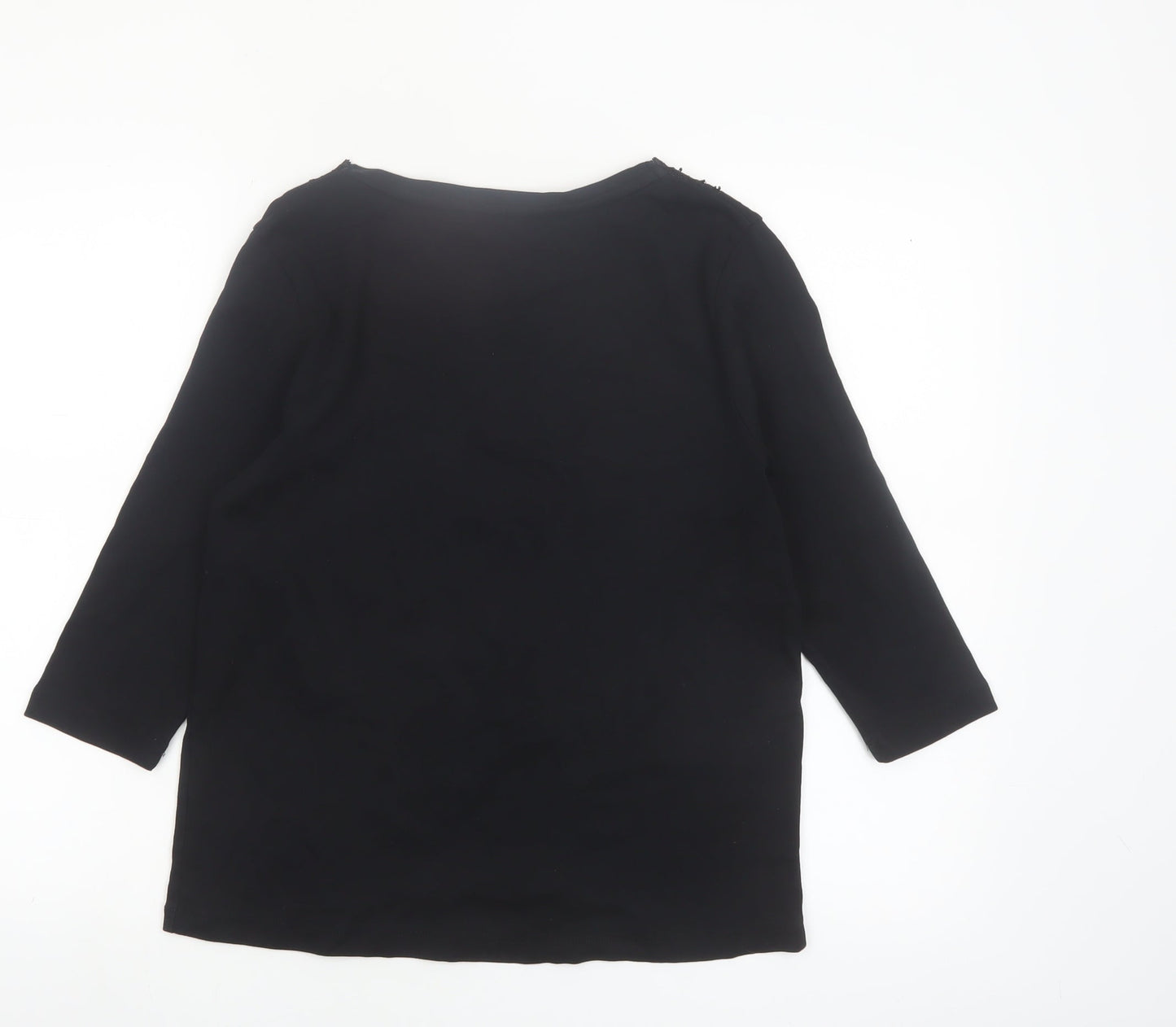 Marks and Spencer Women’s Black Cotton Beaded V-Neck 3/4 Sleeve Blouse UK 14