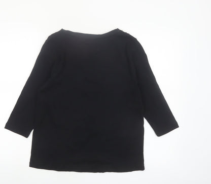 Marks and Spencer Women’s Black Cotton Beaded V-Neck 3/4 Sleeve Blouse UK 14