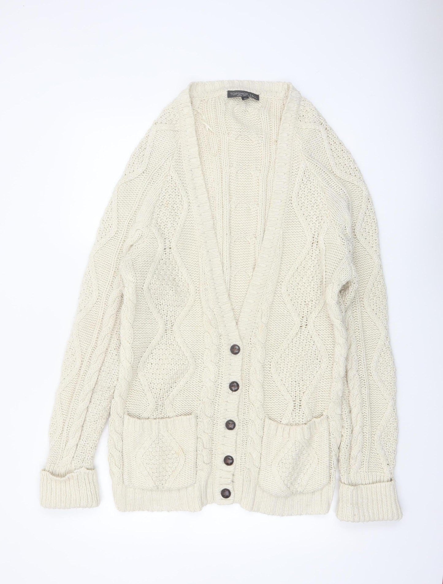 Topshop Tall Women’s Ivory Chunky-Knit Cardigan Size 12