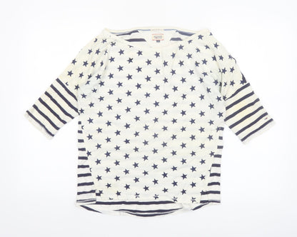Hilfiger Denim Women's White Navy Star Stripe 3/4 Sleeve Cotton T-Shirt S