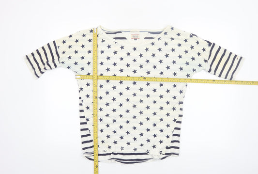 Hilfiger Denim Women's White Navy Star Stripe 3/4 Sleeve Cotton T-Shirt S