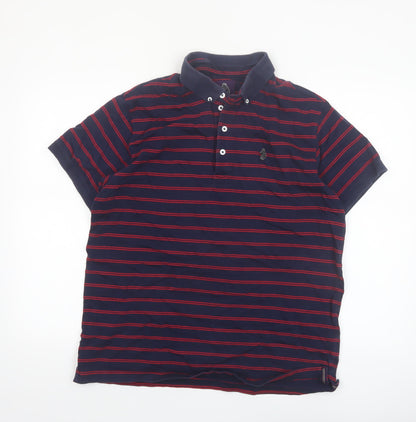 Luke Men's Navy Red Striped Cotton Polo Shirt XL