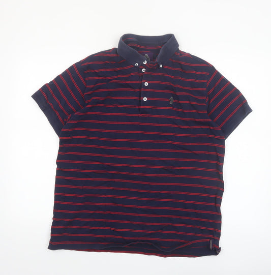 Luke Men's Navy Red Striped Cotton Polo Shirt XL