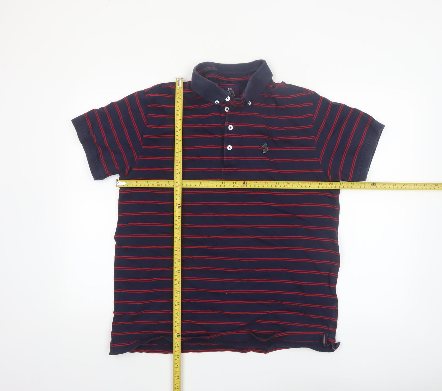 Luke Men's Navy Red Striped Cotton Polo Shirt XL