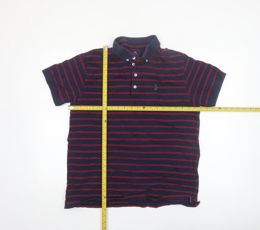 Luke Men's Navy Red Striped Cotton Polo Shirt XL