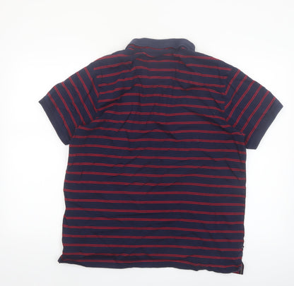 Luke Men's Navy Red Striped Cotton Polo Shirt XL