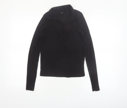 New Look Women's Black Collared Long Sleeve Knit Top Size 12