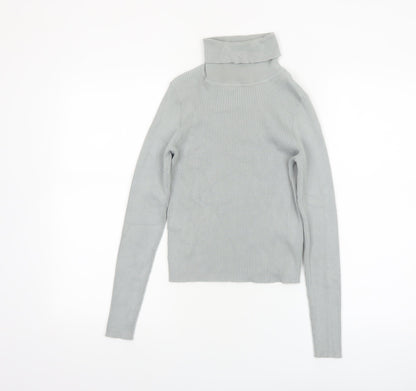 Pimkie Women's Grey Roll Neck Ribbed Jumper Size 12