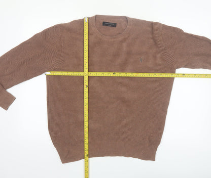 AllSaints Men's Brown Cotton Waffle Knit Jumper Medium