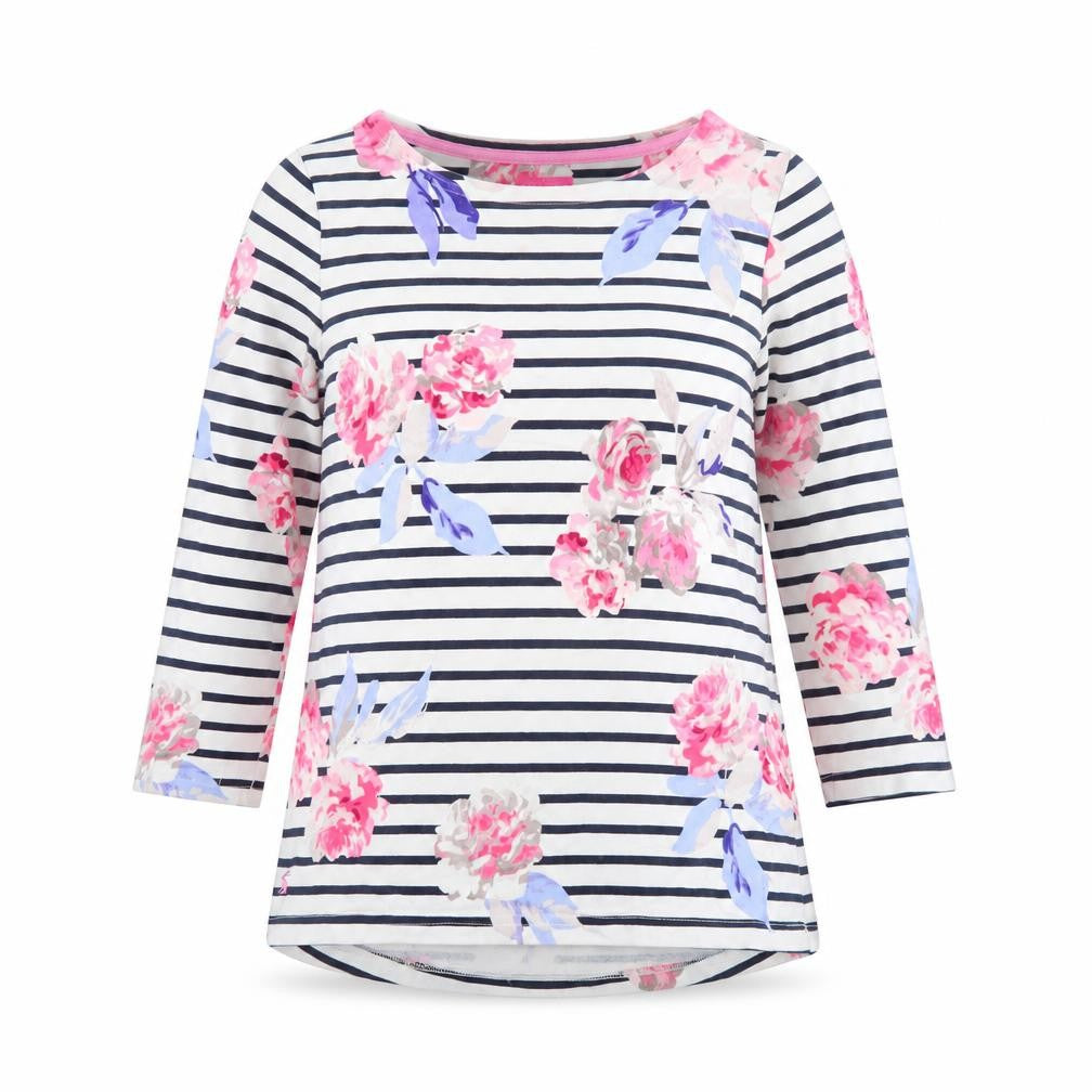 Joules Women’s Multicoloured Floral Stripe 3/4 Sleeve Cotton Tunic Top Size 8