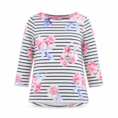 Joules Women’s Multicoloured Floral Stripe 3/4 Sleeve Cotton Tunic Top Size 8