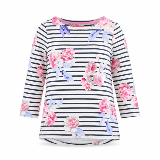 Joules Women’s Multicoloured Floral Stripe 3/4 Sleeve Cotton Tunic Top Size 8