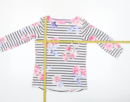 Joules Women’s Multicoloured Floral Stripe 3/4 Sleeve Cotton Tunic Top Size 8