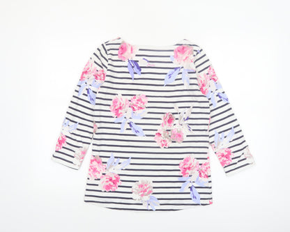 Joules Women’s Multicoloured Floral Stripe 3/4 Sleeve Cotton Tunic Top Size 8