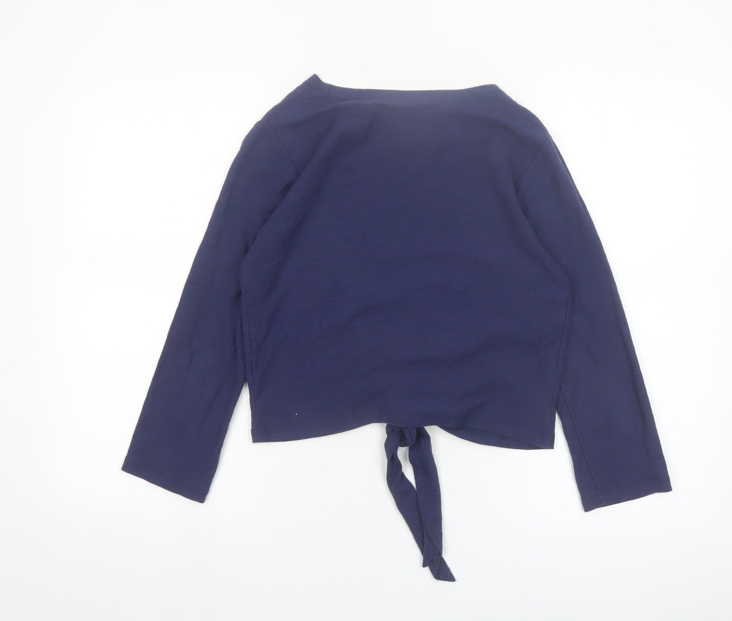 Adini Women's Blue Cotton Wrap Tie Blouse Long Sleeve XS