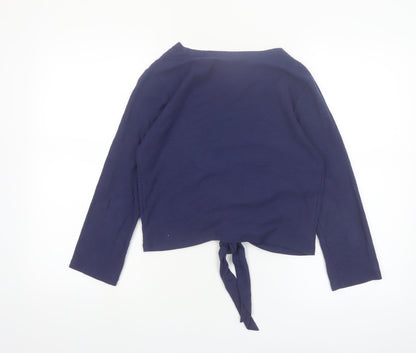Adini Women's Blue Cotton Wrap Tie Blouse Long Sleeve XS