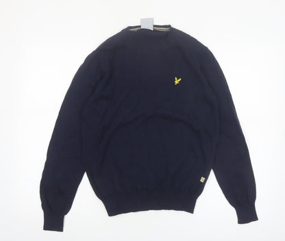 Lyle & Scott Men's Blue Cotton Crew Neck Golf Jumper Small