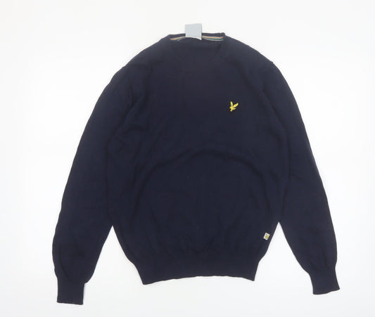 Lyle & Scott Men's Blue Cotton Crew Neck Golf Jumper Small