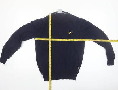 Lyle & Scott Men's Blue Cotton Crew Neck Golf Jumper Small