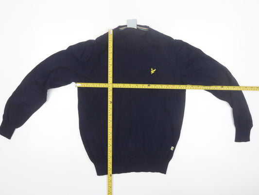 Lyle & Scott Men's Blue Cotton Crew Neck Golf Jumper Small
