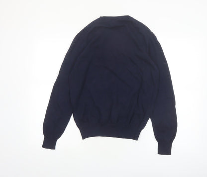 Lyle & Scott Men's Blue Cotton Crew Neck Golf Jumper Small