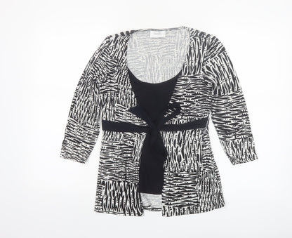 Wallis Petite Black Geometric Wrap Blouse Size 6 Women’s 3/4 Sleeve