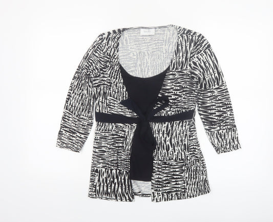 Wallis Petite Black Geometric Wrap Blouse Size 6 Women’s 3/4 Sleeve