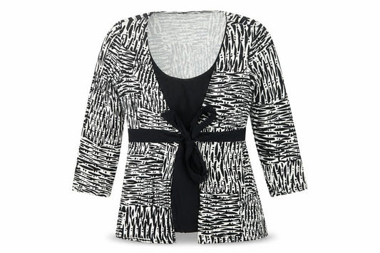 Wallis Petite Black Geometric Wrap Blouse Size 6 Women’s 3/4 Sleeve