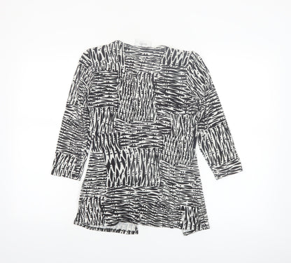 Wallis Petite Black Geometric Wrap Blouse Size 6 Women’s 3/4 Sleeve