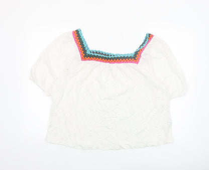 Boden Women’s White Linen Crochet Trim Peasant Blouse UK 14