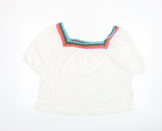 Boden Women’s White Linen Crochet Trim Peasant Blouse UK 14