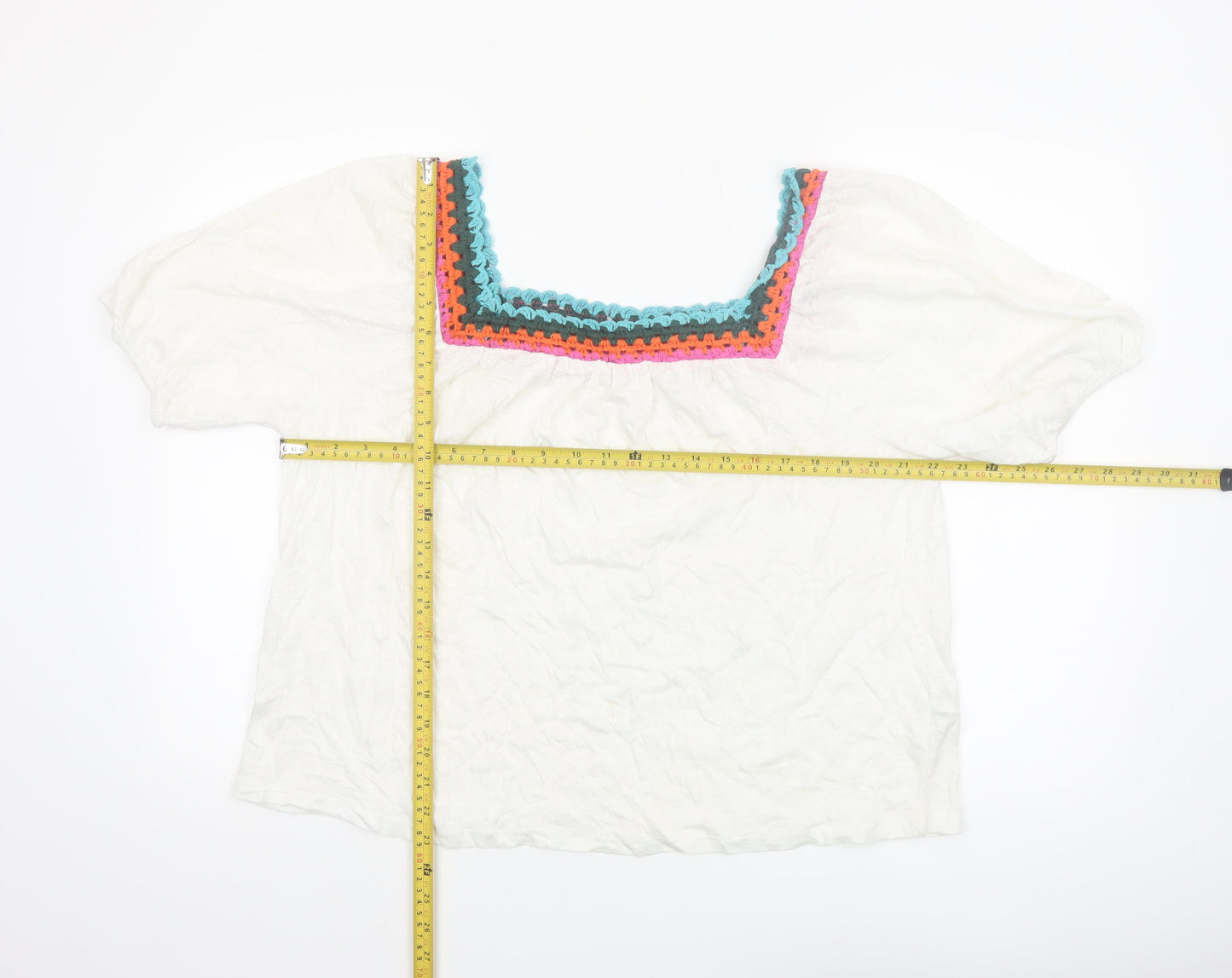 Boden Women’s White Linen Crochet Trim Peasant Blouse UK 14