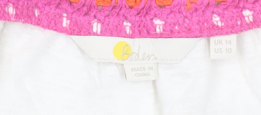 Boden Women’s White Linen Crochet Trim Peasant Blouse UK 14