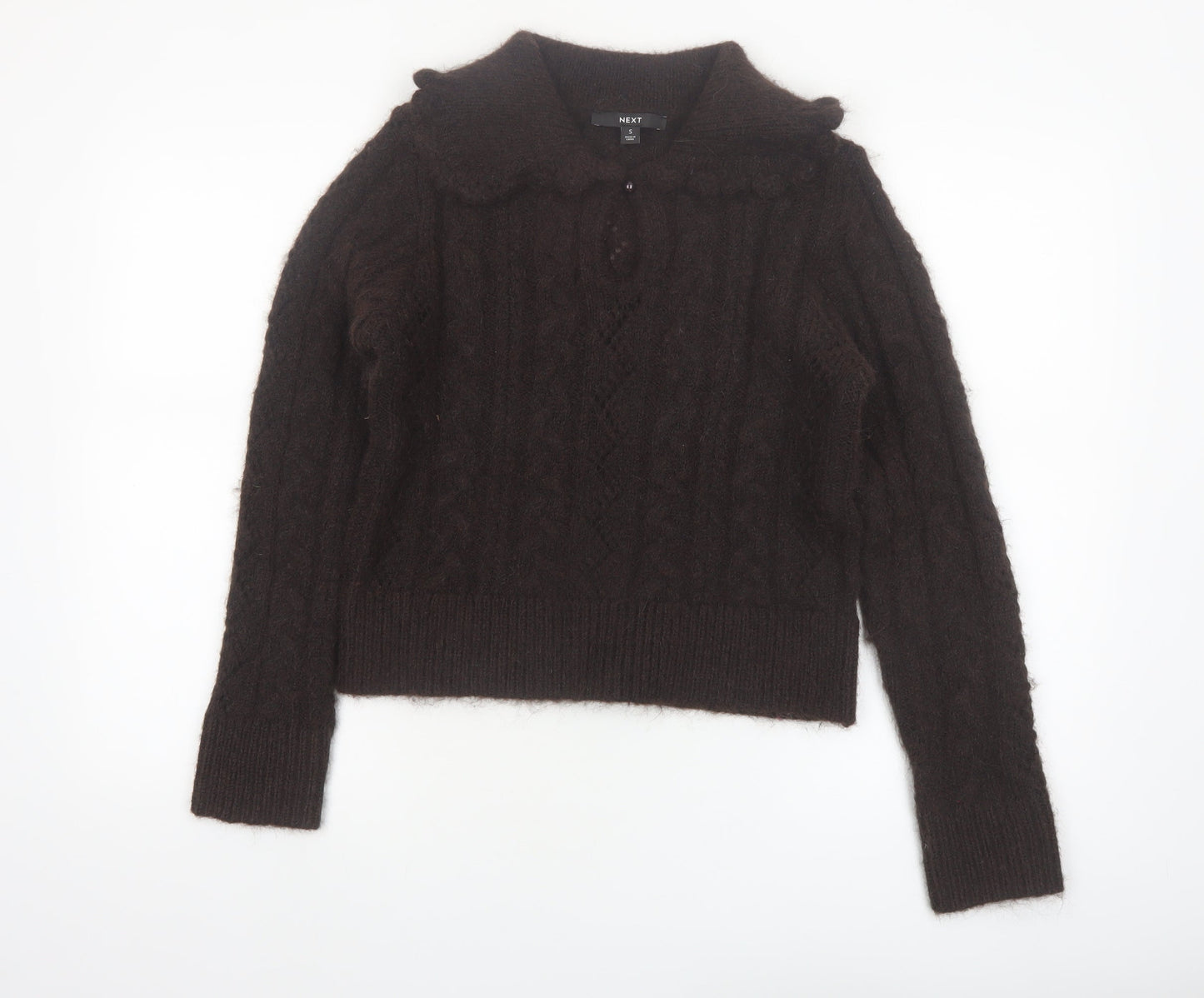 Next Women Brown Collared Cable-Knit Jumper Size S