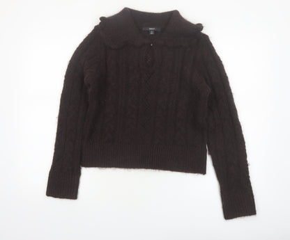 Next Women Brown Collared Cable-Knit Jumper Size S