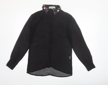 Diffuse Womens Black Beaded Collar Long Sleeve Blouse Size 12