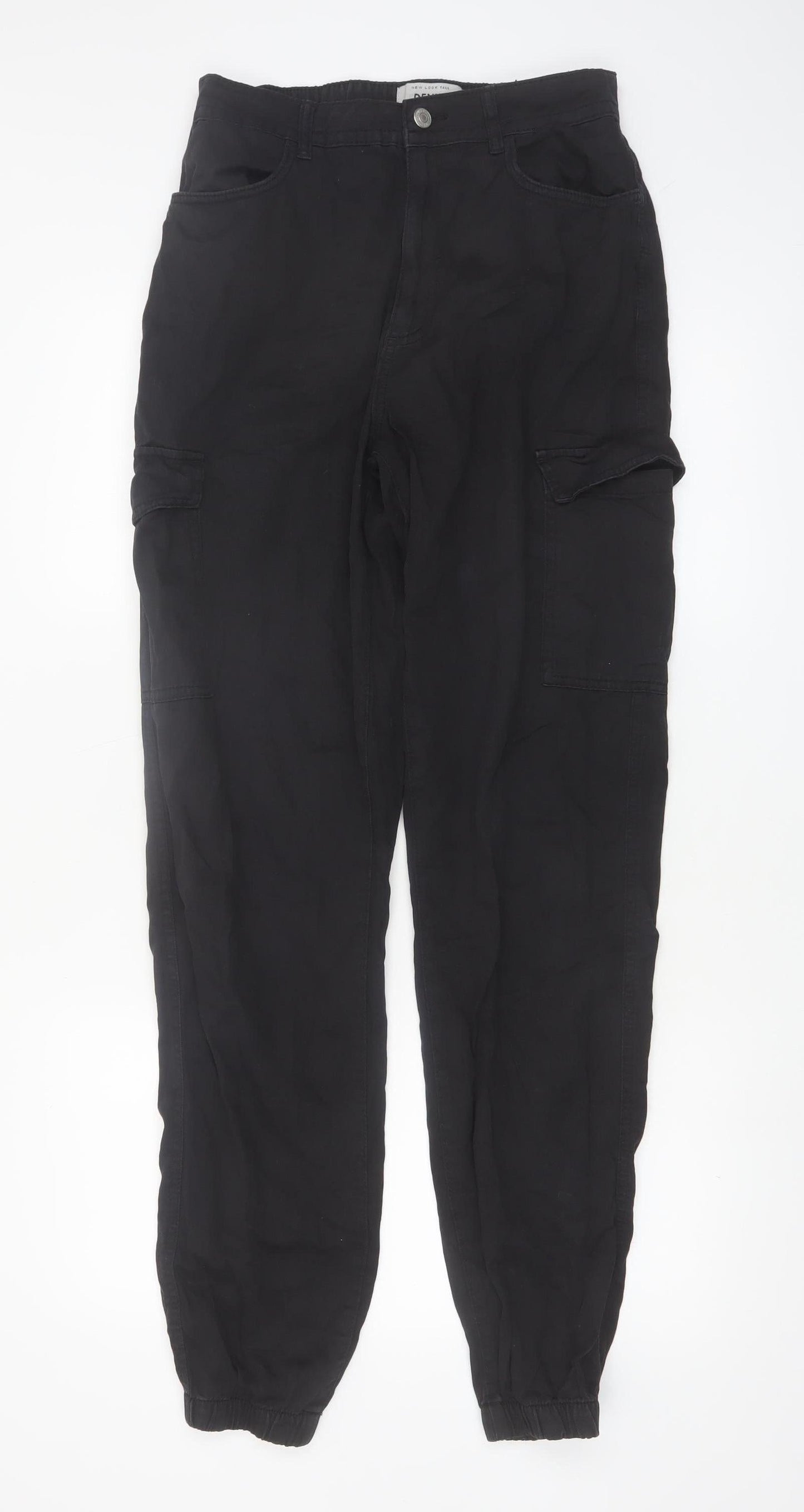 New Look Women Black Cargo Trousers Size 10 Tall 100% Cotton
