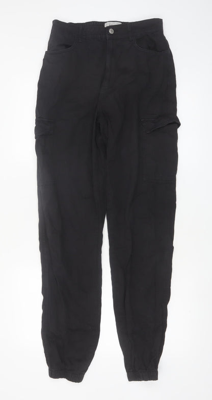 New Look Women Black Cargo Trousers Size 10 Tall 100% Cotton