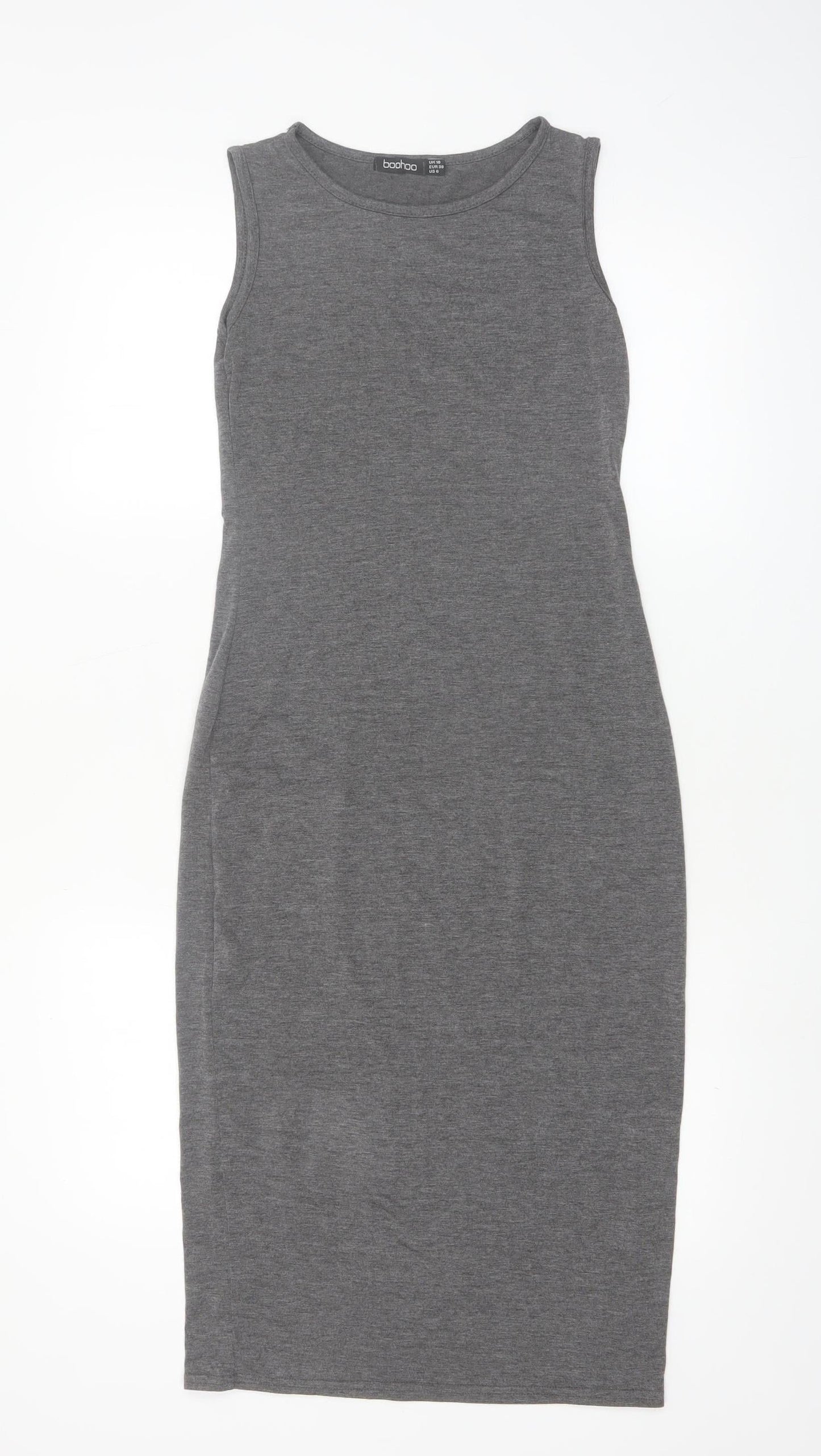 Boohoo Women’s Grey Midi Bodycon Sleeveless Dress Size 10