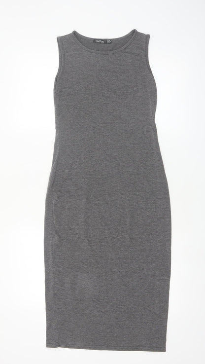 Boohoo Women’s Grey Midi Bodycon Sleeveless Dress Size 10
