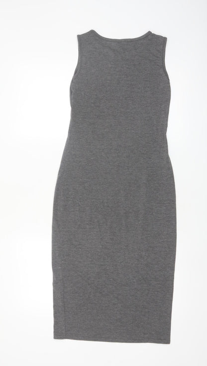 Boohoo Women’s Grey Midi Bodycon Sleeveless Dress Size 10