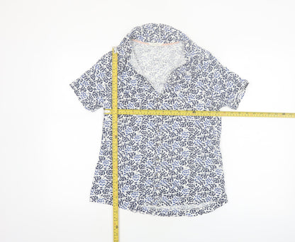 White Stuff Women Blue Floral Cotton Short Sleeve Button-Up Shirt Size 10