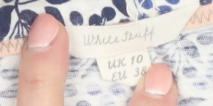 White Stuff Women Blue Floral Cotton Short Sleeve Button-Up Shirt Size 10