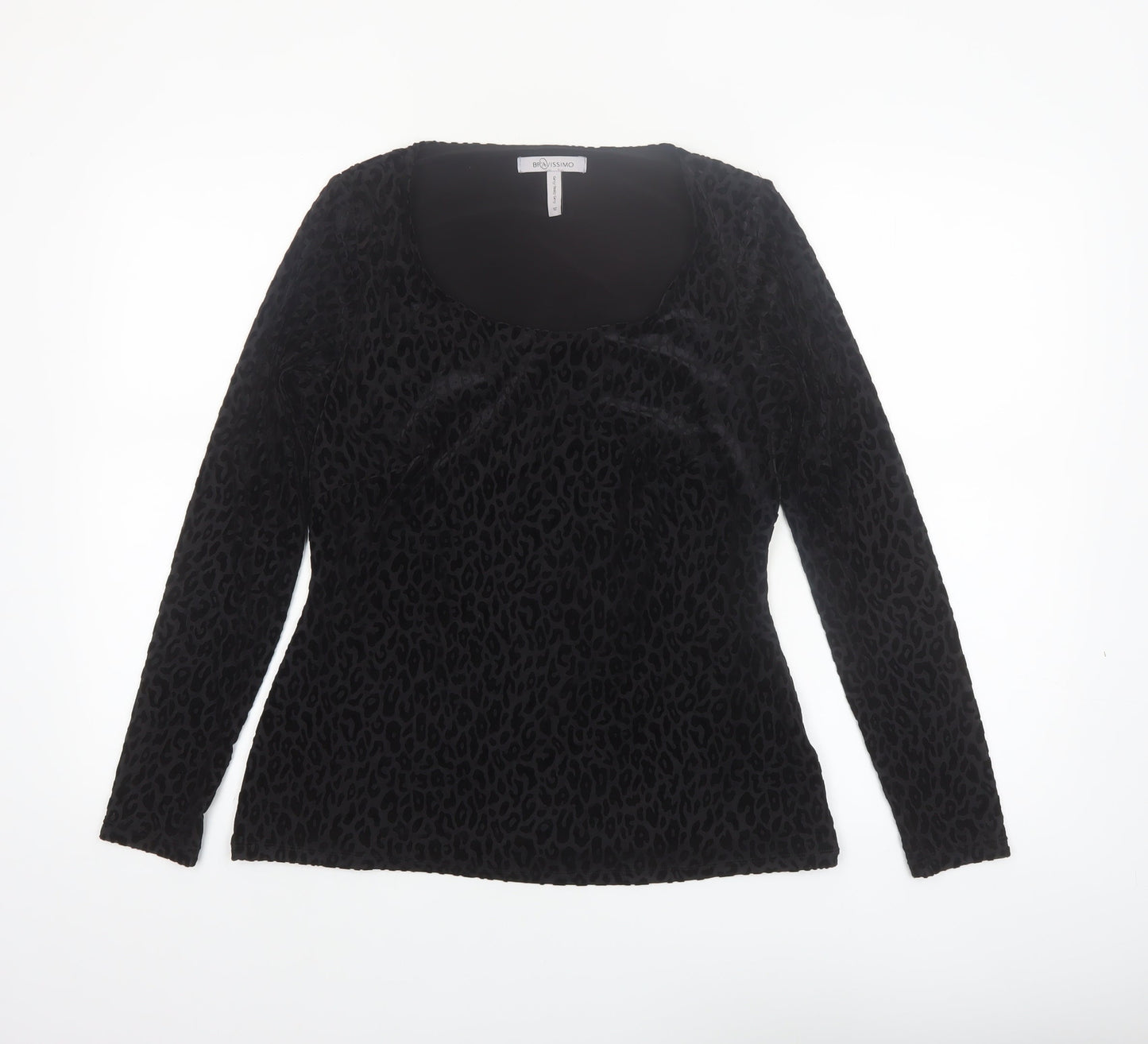 Bravissimo Women’s Black Animal Velvet Long Sleeve Tunic Top Size 12