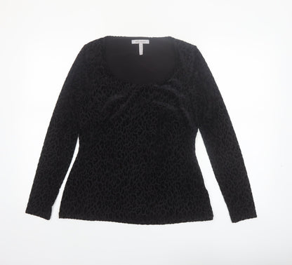 Bravissimo Women’s Black Animal Velvet Long Sleeve Tunic Top Size 12