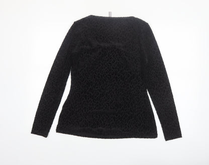 Bravissimo Women’s Black Animal Velvet Long Sleeve Tunic Top Size 12